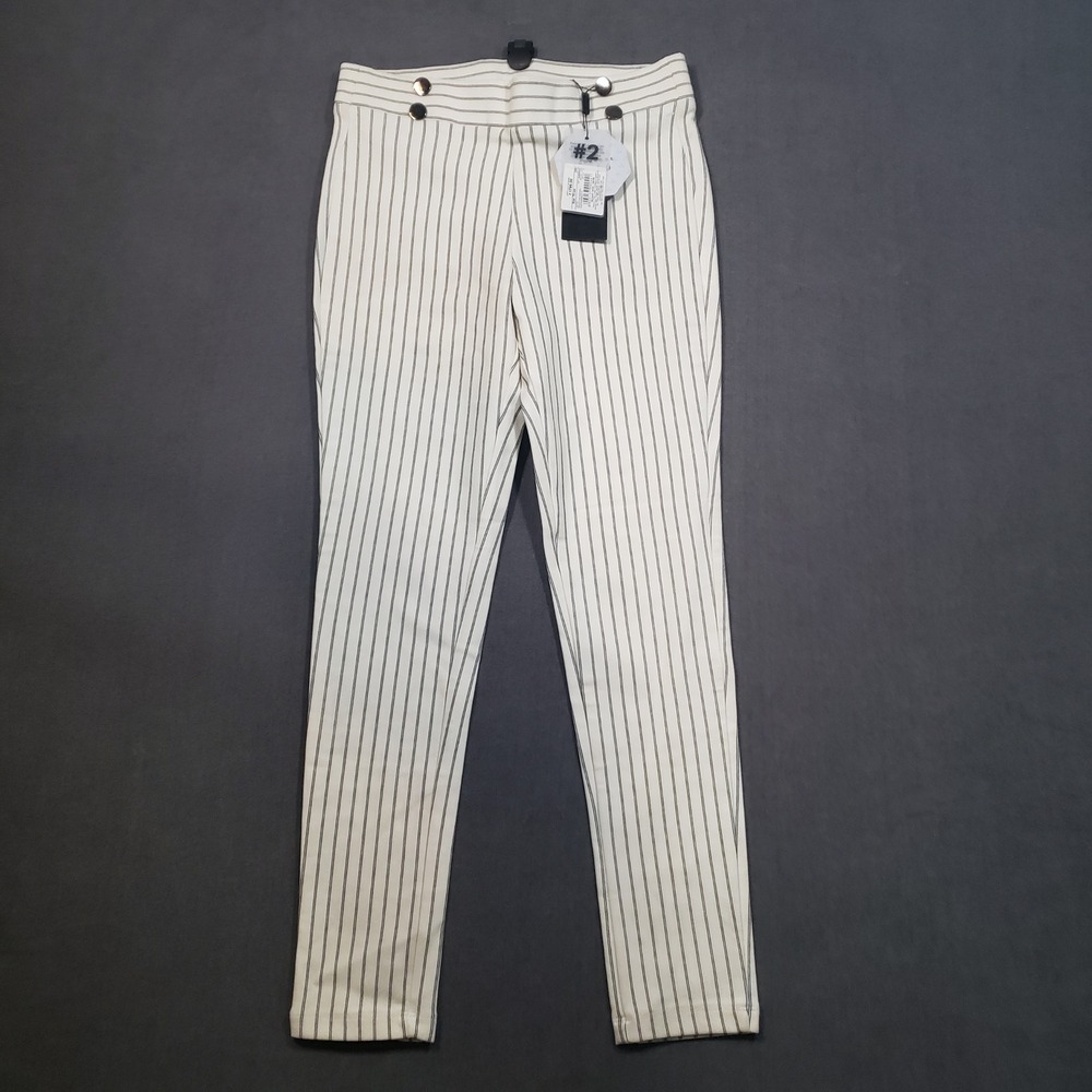 Project Eve Pinstripe Trousers Womens 28 White Black Nautical Button Slim Pants